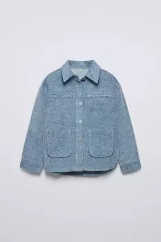 Рубашка из вельвета с эффектом стирки ZARA, синий