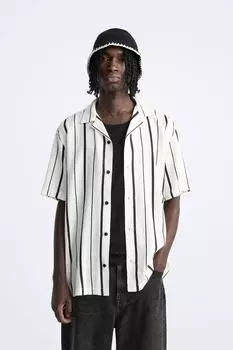 Рубашка из вискозы в полоску ZARA, черный/белый