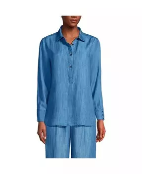 Рубашка из волокнистого волокна Petite TENCEL из твила Petite Lands' End, синий