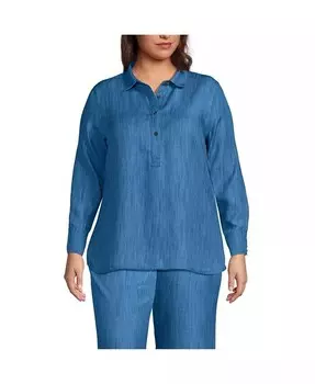 Рубашка из волокнистого волокна TENCEL больших размеров из твила Lands' End, синий