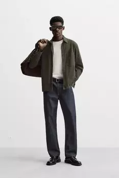 Рубашка из замшевой кожи ZARA, хаки