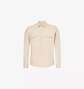 Рубашка из замши и кожи классического кроя с трикотажными вставками Eleventy, цвет sabbia e sabbia