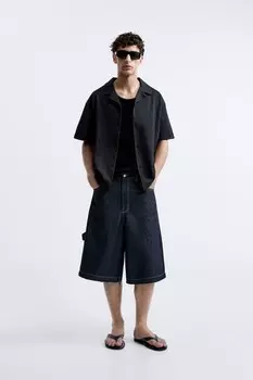 Рубашка из жаккарда ZARA, черный