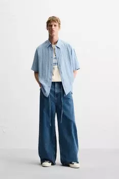 Рубашка из жаккарда ZARA, синий