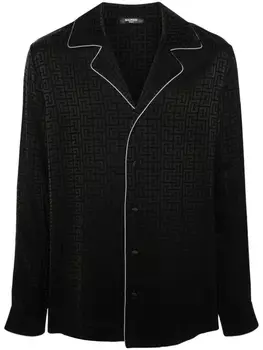 Рубашка из жаккардового атласа с монограммой Balmain, черный