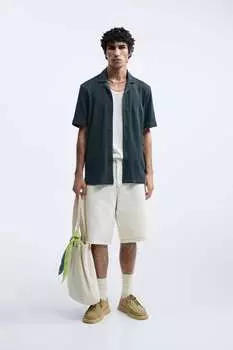 Рубашка из жаккардовой ткани с геометрическими рубашками Zara, бензиновый синий