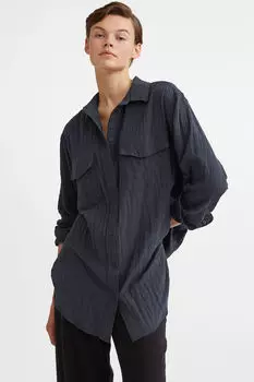 Рубашка из жатого хлопка H&M, черный
