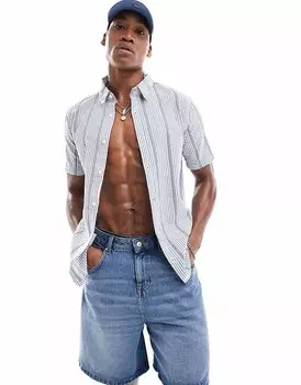 Рубашка из жатого хлопка Hollister с короткими рукавами и узором в бело-темно-синюю полоску