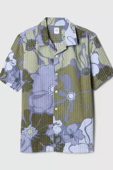 Рубашка из жатого хлопка с короткими рукавами Gap, зеленый