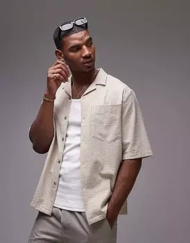 Рубашка из жатого хлопка с короткими рукавами Topman – в экрю-гингем