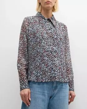 Рубашка из жоржета со складками с цветочным принтом Ganni, цвет Phantom