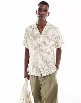 Рубашка Jack & Jones oversize с принтом плитки бежевого цвета