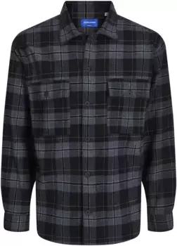 Рубашка Jack & Jones PlusSize с длинными рукавами "JORBLAFRI CHECK OVERSHIRT LS PLS", с нагрудными карманами, черный