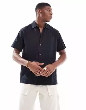 Рубашка Jack & Jones Premium из ткани сирсакер черного цвета
