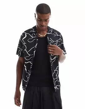 Рубашка Jack & Jones Premium с воротником-стойкой и принтом темно-синего цвета