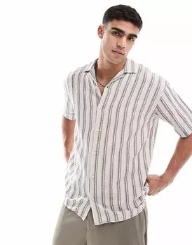 Рубашка Jack & Jones Revere с короткими рукавами и текстурированными полосками кремового цвета