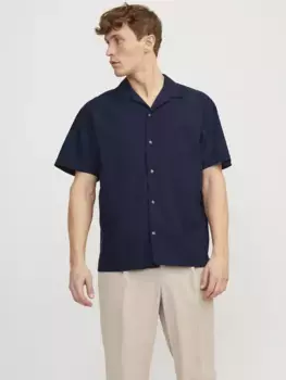 Рубашка Jack & Jones с короткими рукавами "JJJESUMMER RESORT LINEN BLEND SHIRT SS SN", синий