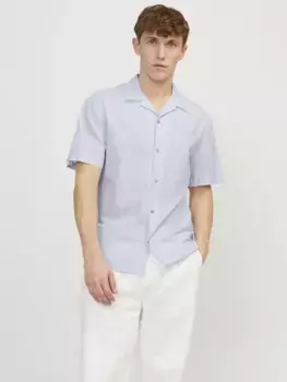 Рубашка Jack & Jones с короткими рукавами "JJJESUMMER RESORT LINEN BLEND SHIRT SS SN", синий