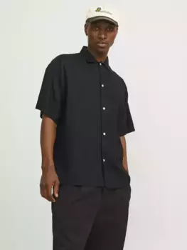 Рубашка Jack & Jones с короткими рукавами "JORFARO LINEN OVERSIZED SHIRT SS SN", черный