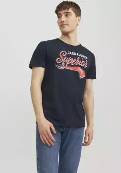 Рубашка Jack & Jones с круглым вырезом "JJELOGO TEE SS O-NECK 2 COL AW23 SN", синий