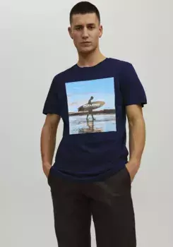 Рубашка Jack & Jones с круглым вырезом "JJGEM TEE SS CREW NECK", синий