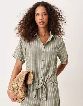 Рубашка JDY с узлом спереди в полоску шалфея