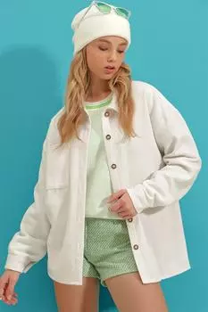 Рубашка - Экрю - Oversize Trend Alaat Stili, экрю