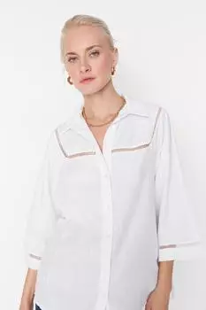 Рубашка - Экрю - Oversize Trendyol, экрю