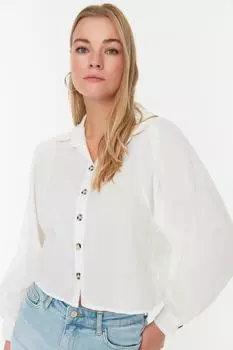 Рубашка - Экрю - Oversize Trendyol, экрю