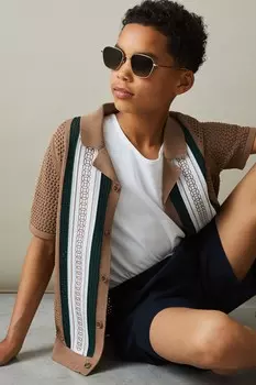 Рубашка Jensen с кубинским воротником и вышивкой Reiss, коричневый