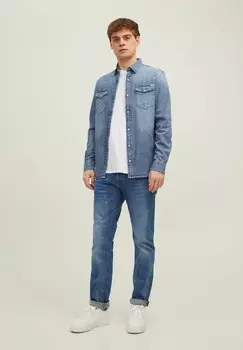 Рубашка JJESHERIDAN L S NOOS Jack & Jones, джинсовая ткань среднего синего цвета