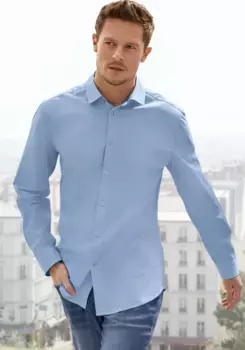 Рубашка John Devin с длинными рукавами из эластичного хлопка, обеспечивающая максимальную свободу движений благодаря эластичности, голубой