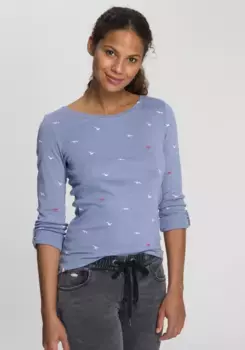 Рубашка KangaROOS с длинными рукавами и милым принтом в горошек, птиц и якорей по всей поверхности, синий