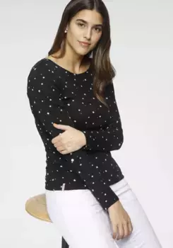 Рубашка KangaROOS с длинными рукавами и милым принтом в горошек, птиц и якорей по всей поверхности, цвет Schwarz-Gemustert