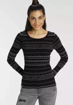 Рубашка KangaROOS с длинными рукавами и модным зигзагообразным узором, черный