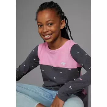 Рубашка KangaROOS с длинными рукавами «Кенгуру по всей поверхности» и вышитым логотипом, цвет marine meliert-gemustert