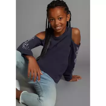 Рубашка KangaROOS с длинными рукавами «Вырез рубашки», с модными вырезами на плечах, цвет marine