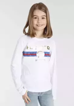 Рубашка KangaROOS с длинными рукавами "золотой принт", принт фольгой, белый