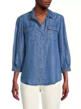 Рубашка Karl Lagerfeld Paris из тенселя с объемными рукавами, синий