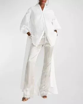 Рубашка-кейп из хлопкового поплина Korina с рукавами епископа Halston, цвет White