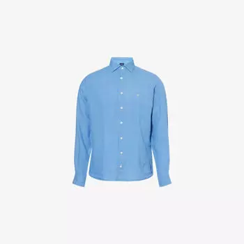 Рубашка Kent Hackett из льна приталенного кроя с воротником, синий