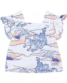 Рубашка Kenzo Kids Poplin Shirt with All Over Print, белый