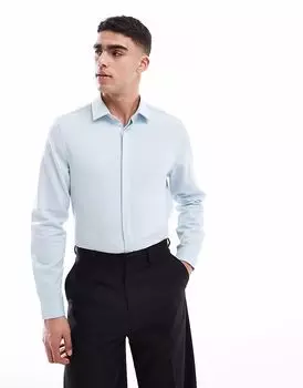 Рубашка классического кроя ASOS DESIGN синего цвета со скрытыми пуговицами