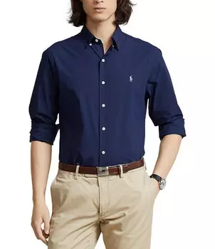 Рубашка классического кроя из эластичного поплина Polo Ralph Lauren с длинными рукавами, синий