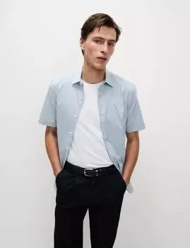 Рубашка классического кроя из чистого хлопка с принтом Marks & Spencer, синий