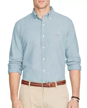 Рубашка классического кроя из хлопка шамбре с длинными рукавами Polo Ralph Lauren на пуговицах, синий