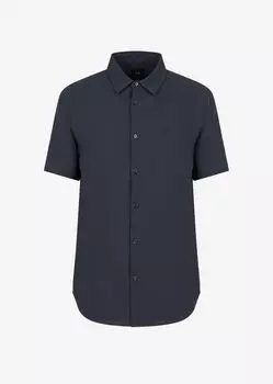 Рубашка классического кроя из хлопкового модала с короткими рукавами Armani Exchange, синий
