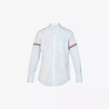 Рубашка классического кроя из хлопкового поплина с отделкой в рубчик Thom Browne, синий
