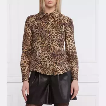 Рубашка классического кроя из льна мха Pinko, коричневый