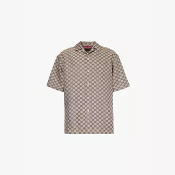 Рубашка классического кроя из льняной смеси с узором «монограмма» Gucci, голубой